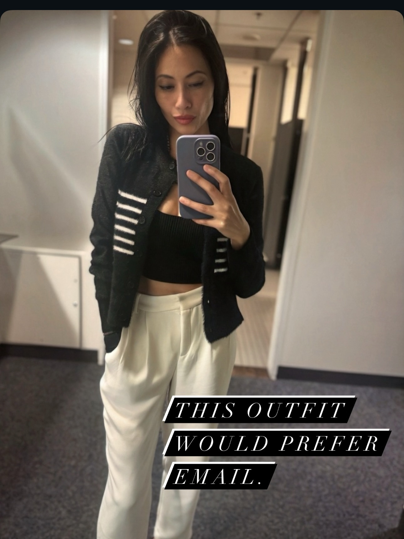 I went to my office today in an outfit designed to avoid follow-up questions and encourage email communication.

It worked.

Anyway. It was fine.