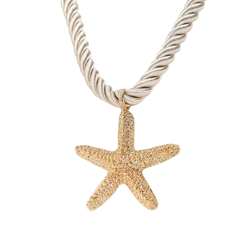 POYAMUSE Elegant Beach-Inspired Starfish Necklace for Women, Chunky Rope Choker Necklace with Gol... | Amazon (US)