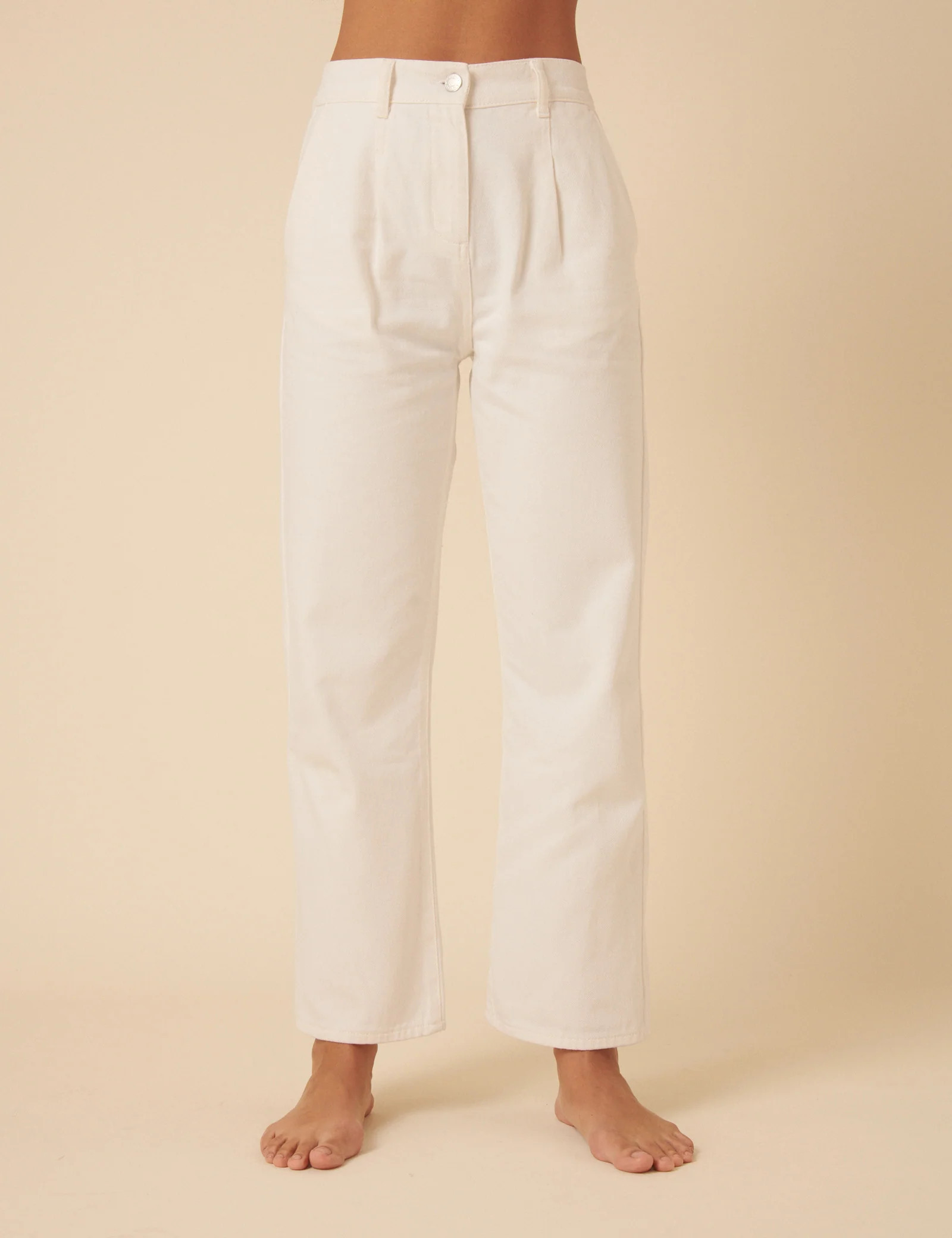 Cream High Rise Pleated Straight Leg Jeans | Nobody's Child