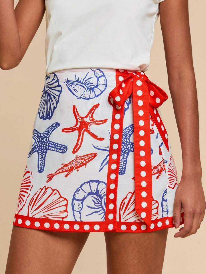 Travachic Sea Creature Print Cross Wrap Tie Waist Casual Summer Skirt,Vacation Outfits Woman,Vaca... | SHEIN