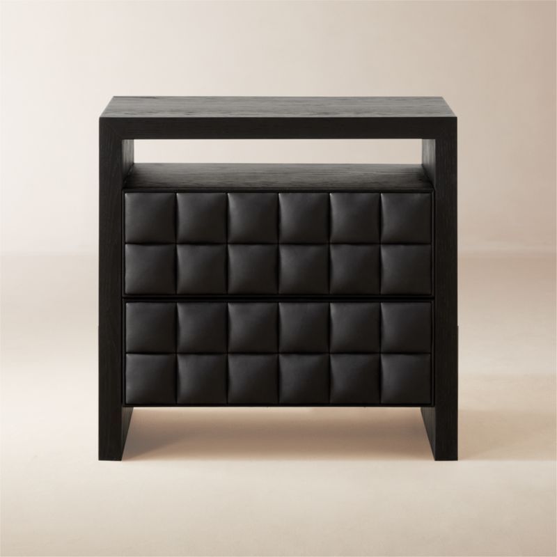 Apollo 2-Drawer Black Leather and Wood Nightstand | CB2 | CB2