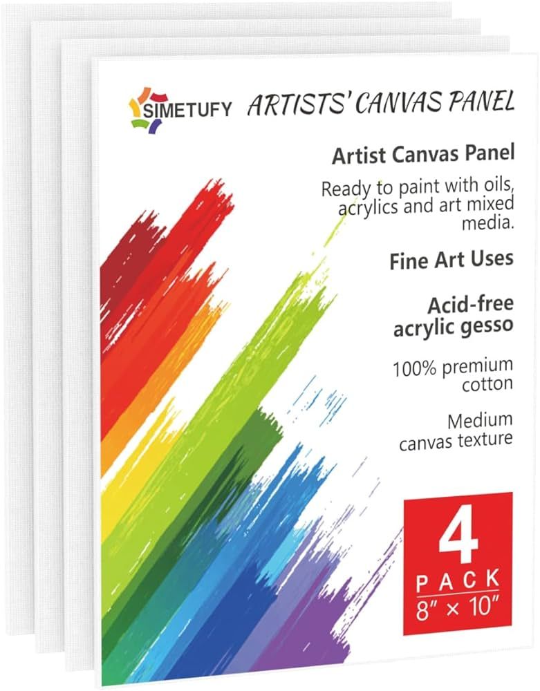 Simetufy 4 Pack 8x10 Inch Canvas Boards for Painting Canvas Panels-Gesso Primed Acid-Free 100% Co... | Amazon (US)