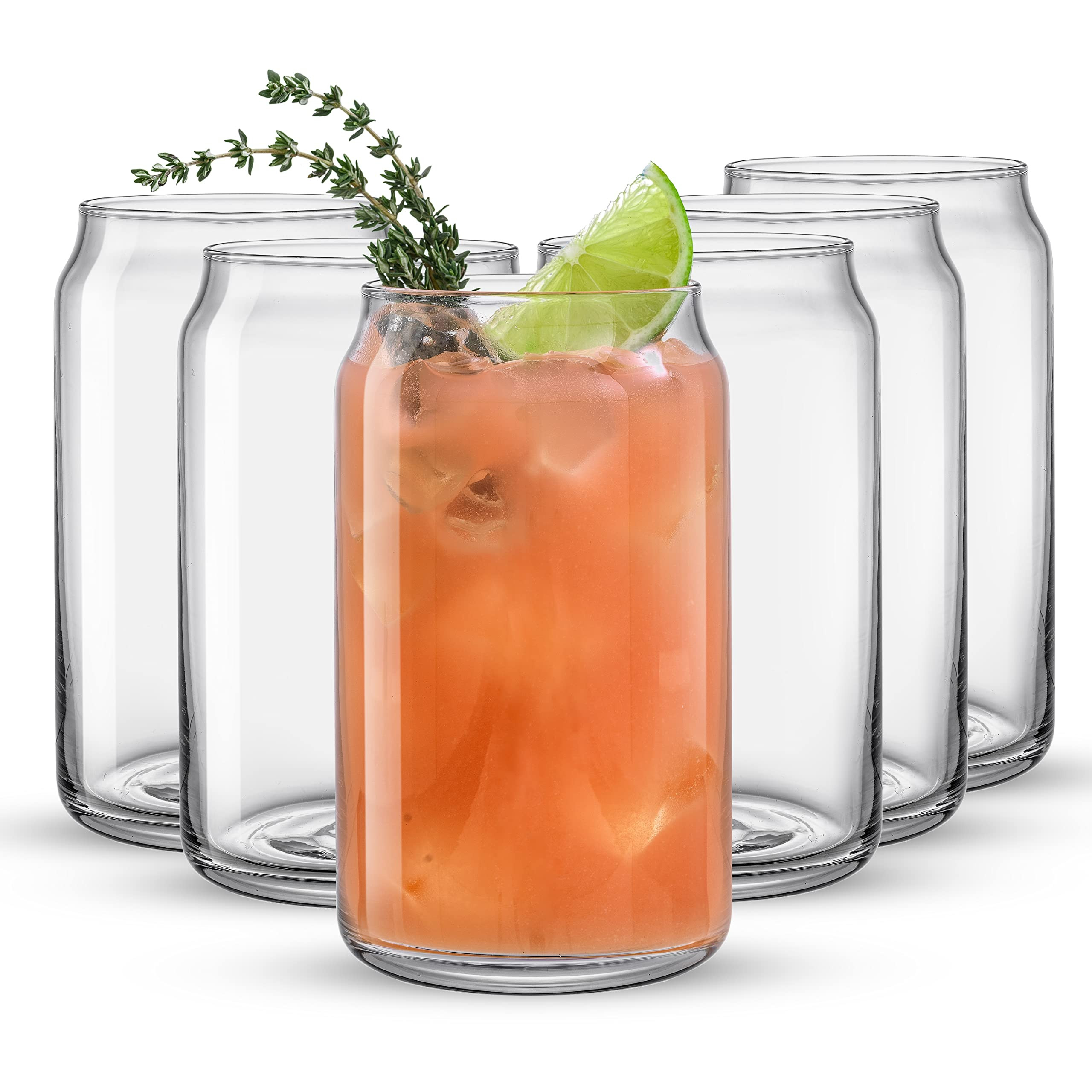 Amazon.com | JoyJolt Drinking Glass Cups Set of 6-16oz Beer Can Glasses. Clear Soda Can Shaped Gl... | Amazon (US)