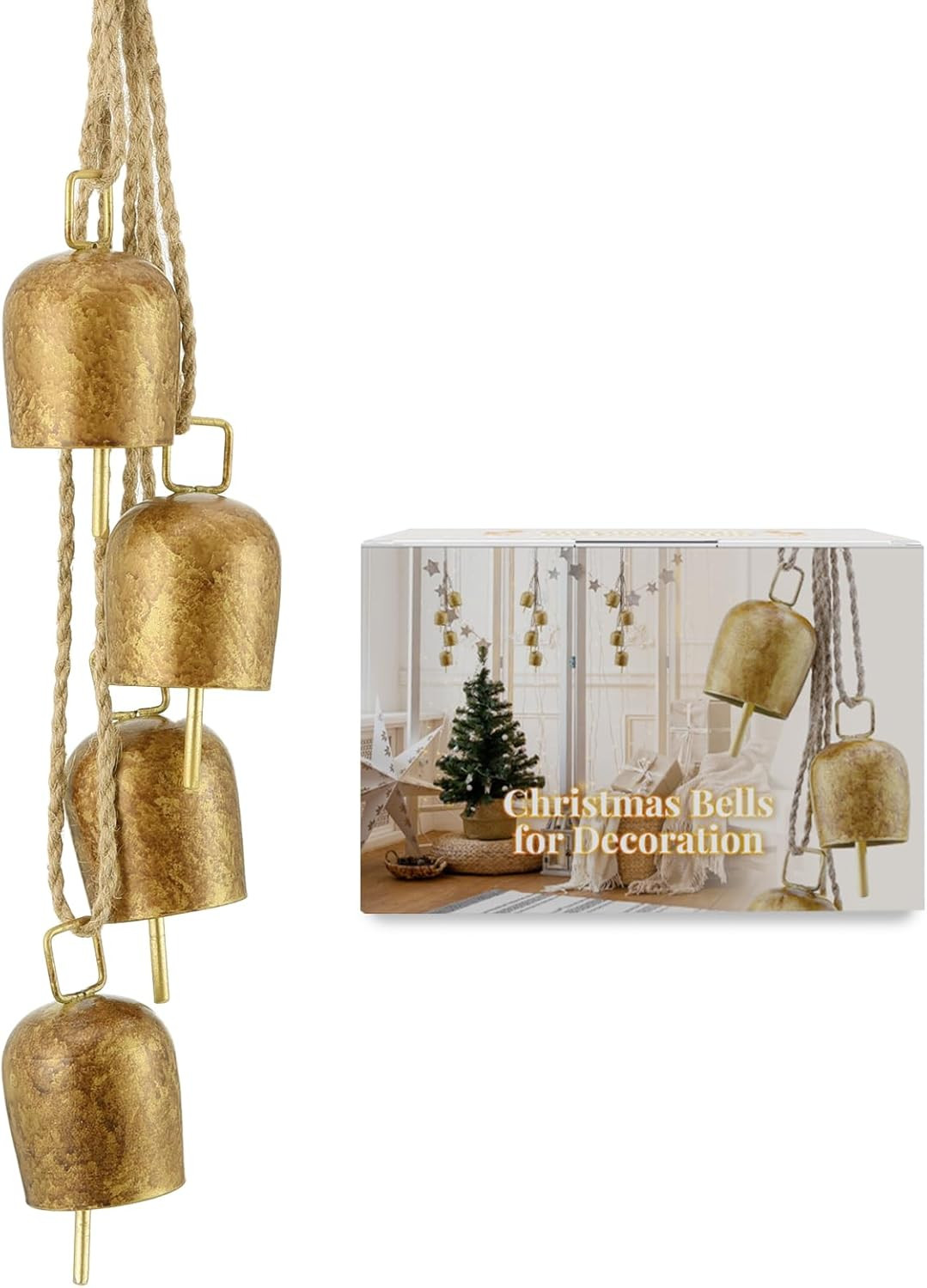 Gold Metal Vintage Bells with Jute Hanging Rope, Decorative Cow Bell for Weddings, Parties, and C... | Amazon (US)