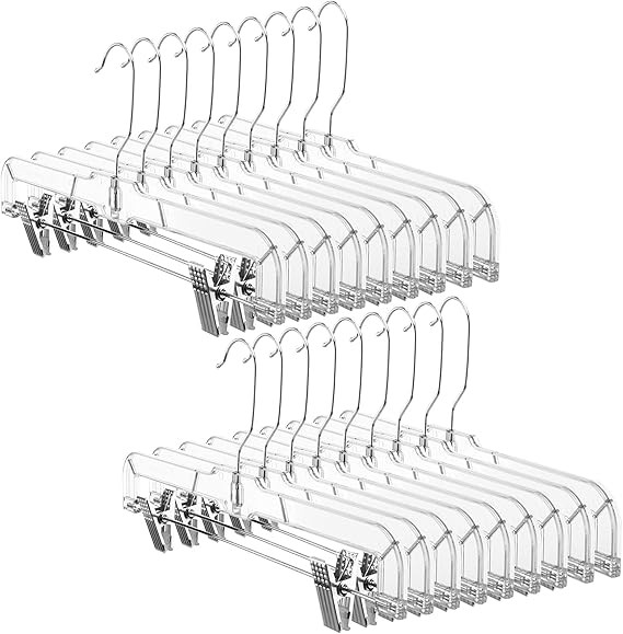 HOUSE DAY 25 Pack Clear Pants Hangers Space Saving, Non-Slip Skirt Hangers with Adjustable Clips,... | Amazon (US)