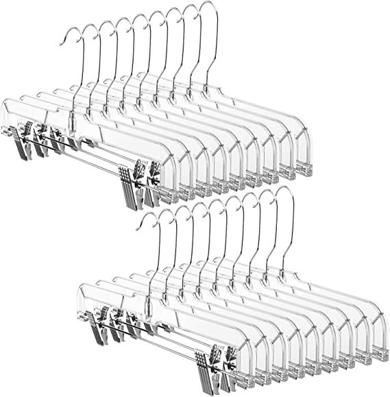 HOUSE DAY 25 Pack Clear Pants Hangers Space Saving, Non-Slip Skirt Hangers with Adjustable Clips,... | Amazon (US)