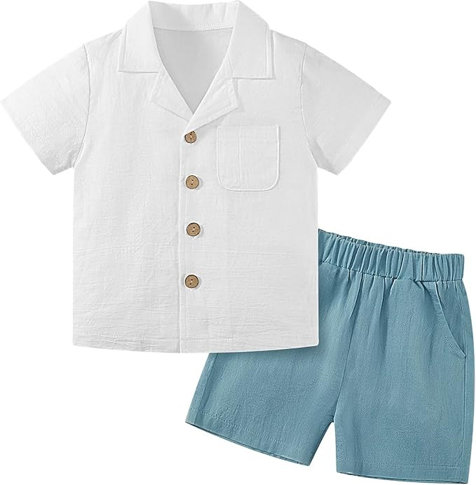 Weixinbuy Baby Boy Clothes Set Toddler Summer Outfit Cotton Linen Short Sleeve T-Shirt Top Pocket... | Amazon (US)