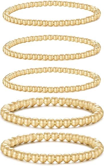 Badu Women's 14K Alloy Round Bracelet, Gold Plated Bead Ball Stretchable Elastic | Amazon (US)