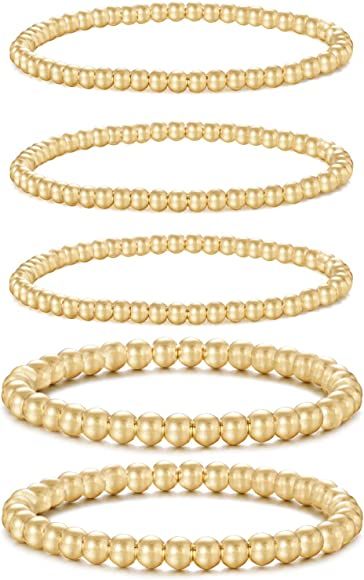 Gold Bead Bracelet for Women,14K Gold Plated Bead Ball Bracelet Stretchable Elastic Bracelet | Amazon (US)