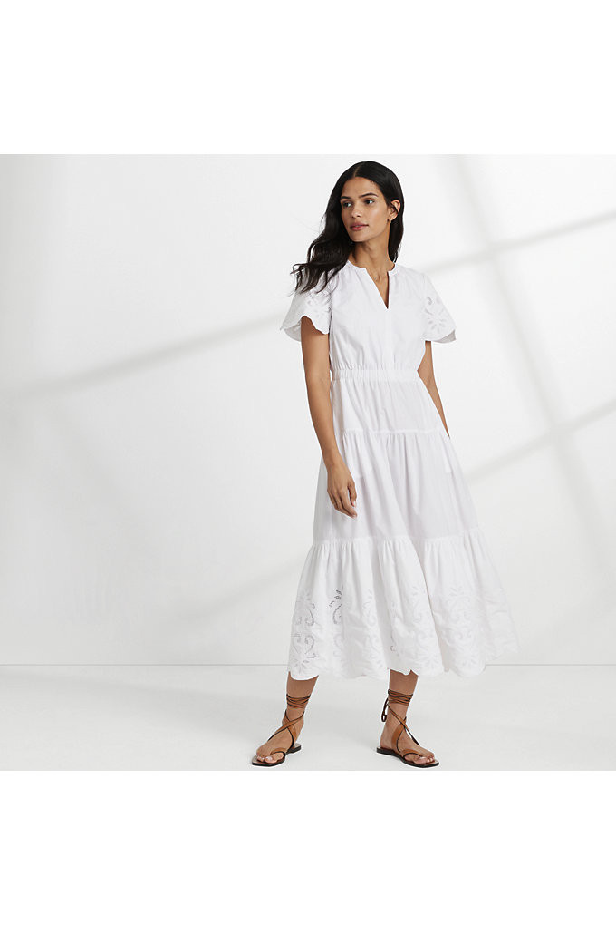 Women's Tiered Eyelet Maxi Dress - Lands' End - White - XS | Lands' End (US)