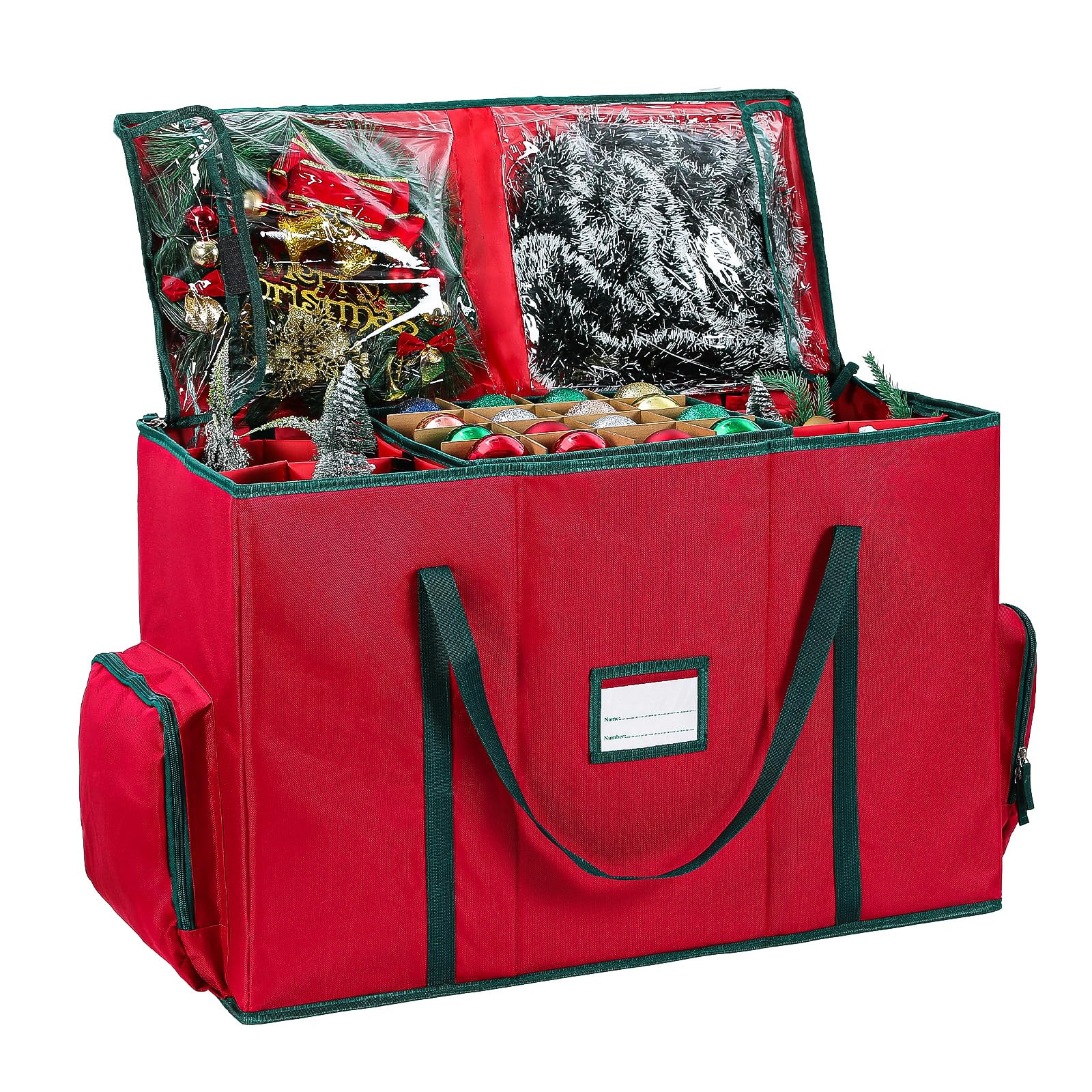 2-In-1 Christmas Decoration Ornament Organizer Box， Movable Pallet Santas Bags Ornament Storage... | Amazon (US)