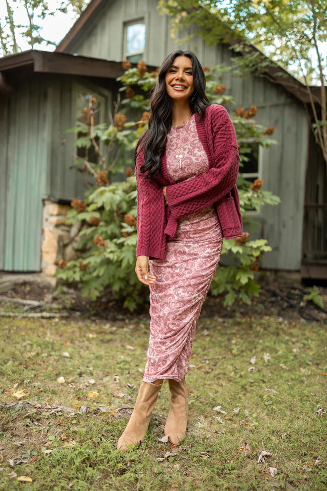 Pippa Maroon Cable Knit Cardigan SALE | Pink Lily