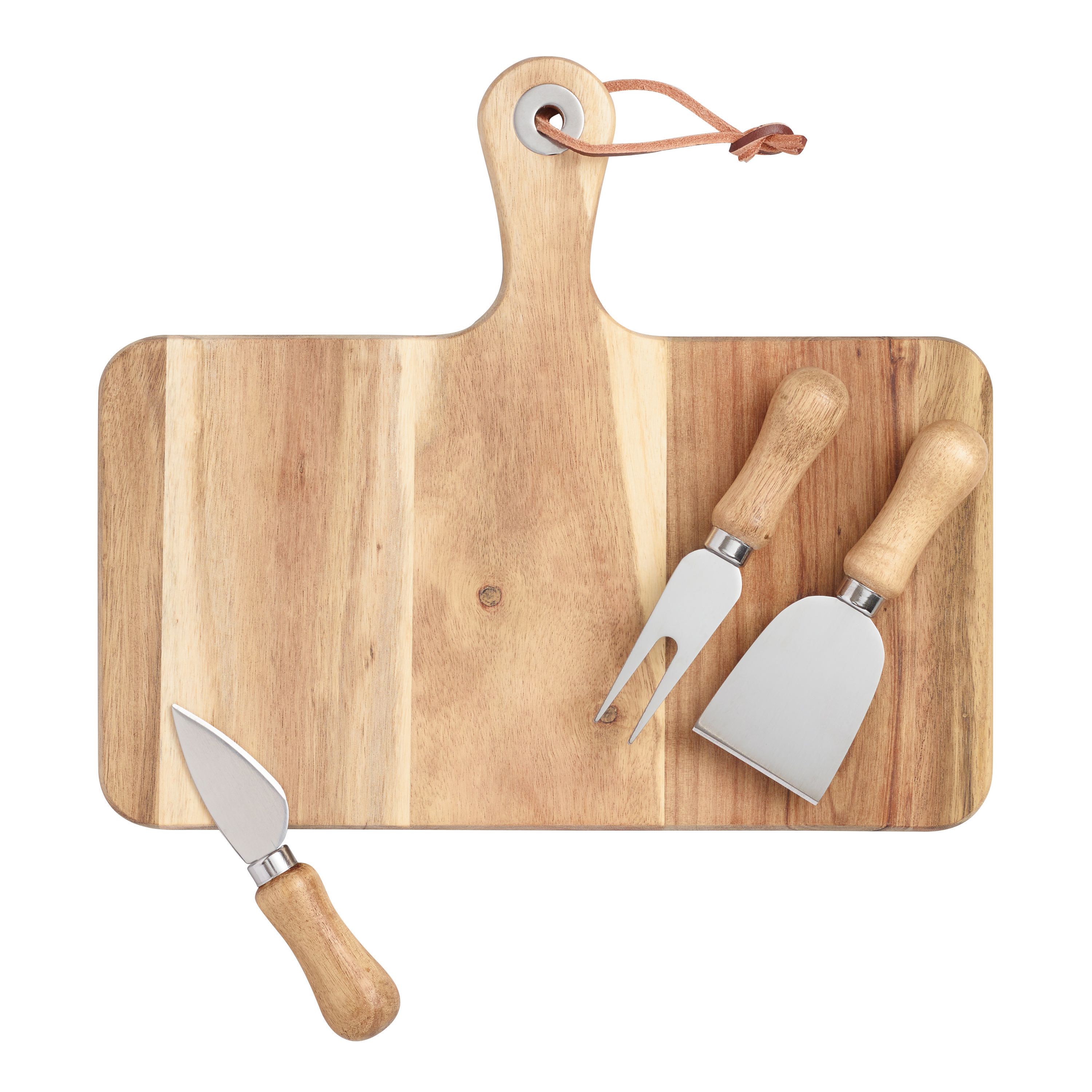 Acacia Wood Cutting Board and Cheese Knives 4 Piece Set | World Market