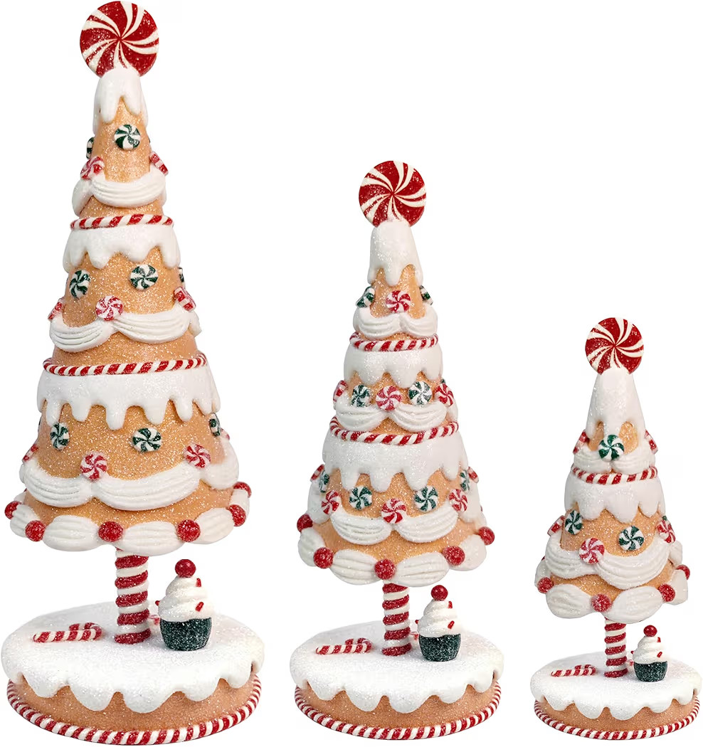 KPCB Tech Gingerbread Christmas Decoration - Set of 3 Gingerbread Tree Figurines Decor with Color... | Amazon (US)