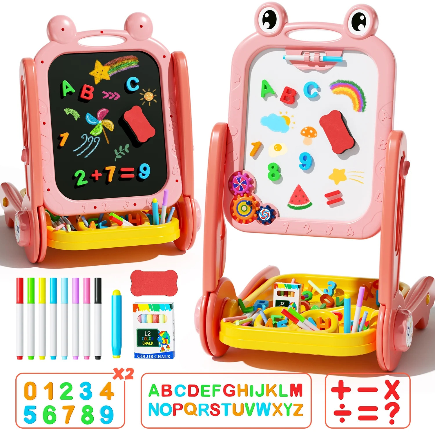 WonderStone 4-in-1 Portable & Adjustable Easel Stand Toy for Ages 2-4 Magnetic Drawing Board with... | Walmart (US)
