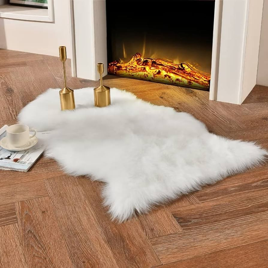 duduta White Faux Fur Chair Seat Covers, Fluffy Shag Sheepskin Bedside Rugs Throw Washable 2x3 ft | Amazon (US)