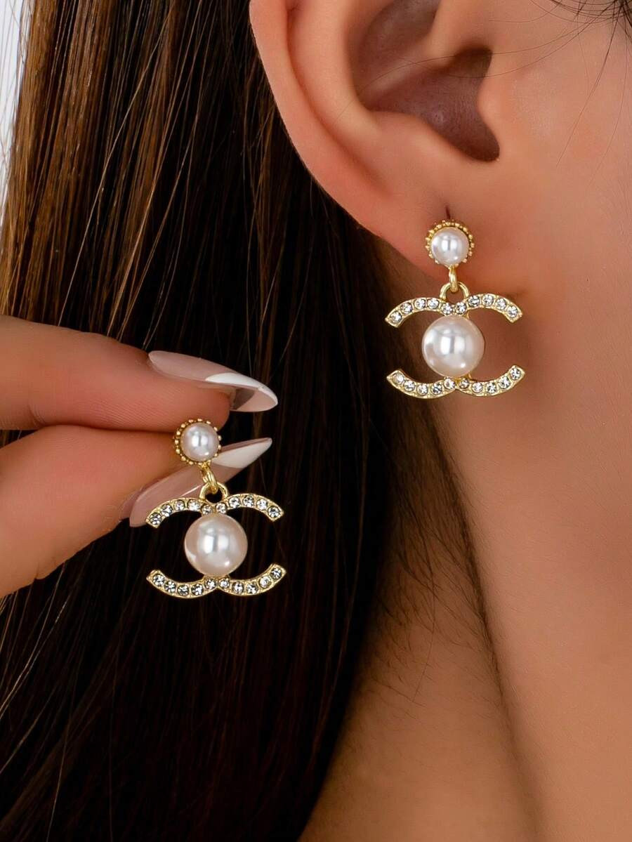 1 Pair Elegant Pearl Decor Dangle Earring, Vintage Faux Pearl Earring With Charms, Basic Design E... | SHEIN