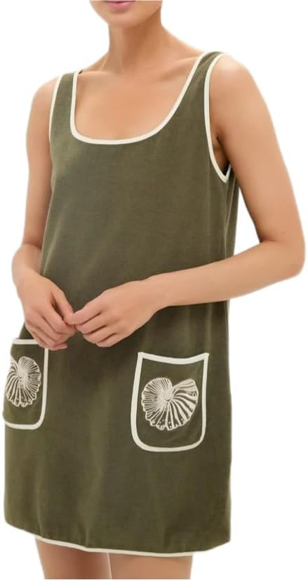 VAOYIU Womens Suede Tank Dress Contrast Trim Embroidery Pockets Relaxed Fit Sleeveless Mini Cover... | Amazon (US)