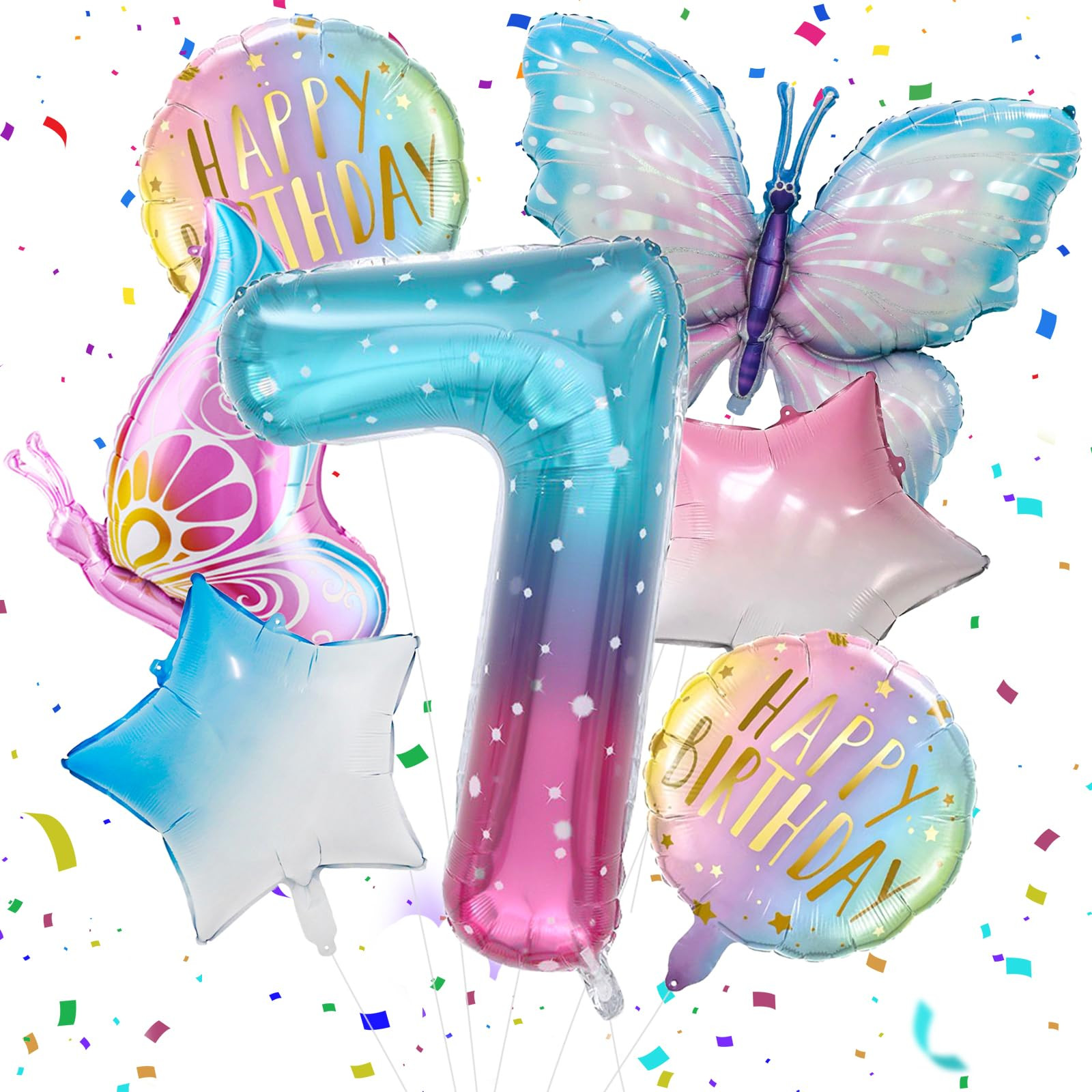 Zlongron butterfly balloon 7 year old birthday pary decorations, 40 inch number 7, gradient pink color butterfly balloon suitable for theme pary decorations (7) | Amazon (US)