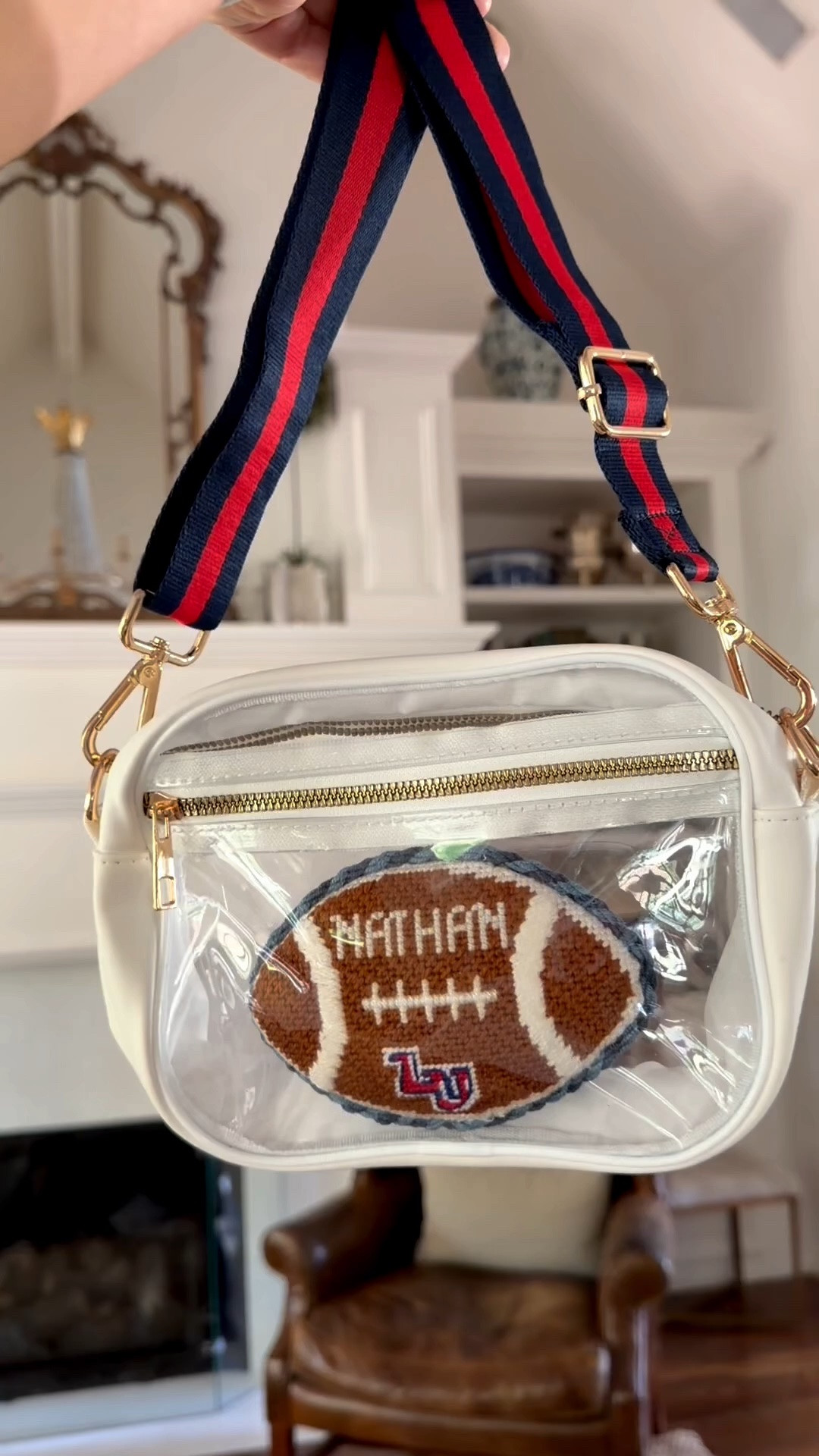 Finished this football needlepoint in time to watch my favorite @libertyfootball player @nathandinwiddie suit up for his first college game September 12!  I picked up the canvas from @thecanvasclubok and added NATHAN using a free online alphabet chart and freehand stitched LU.

#LTKootd