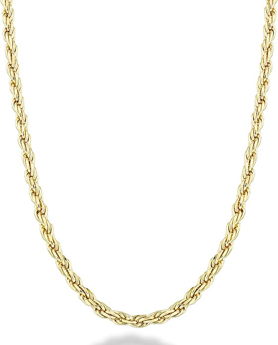 Miabella Italian Solid 18K Gold Over 925 Sterling Silver 2mm, 3mm Diamond-Cut Braided Rope Chain ... | Amazon (US)
