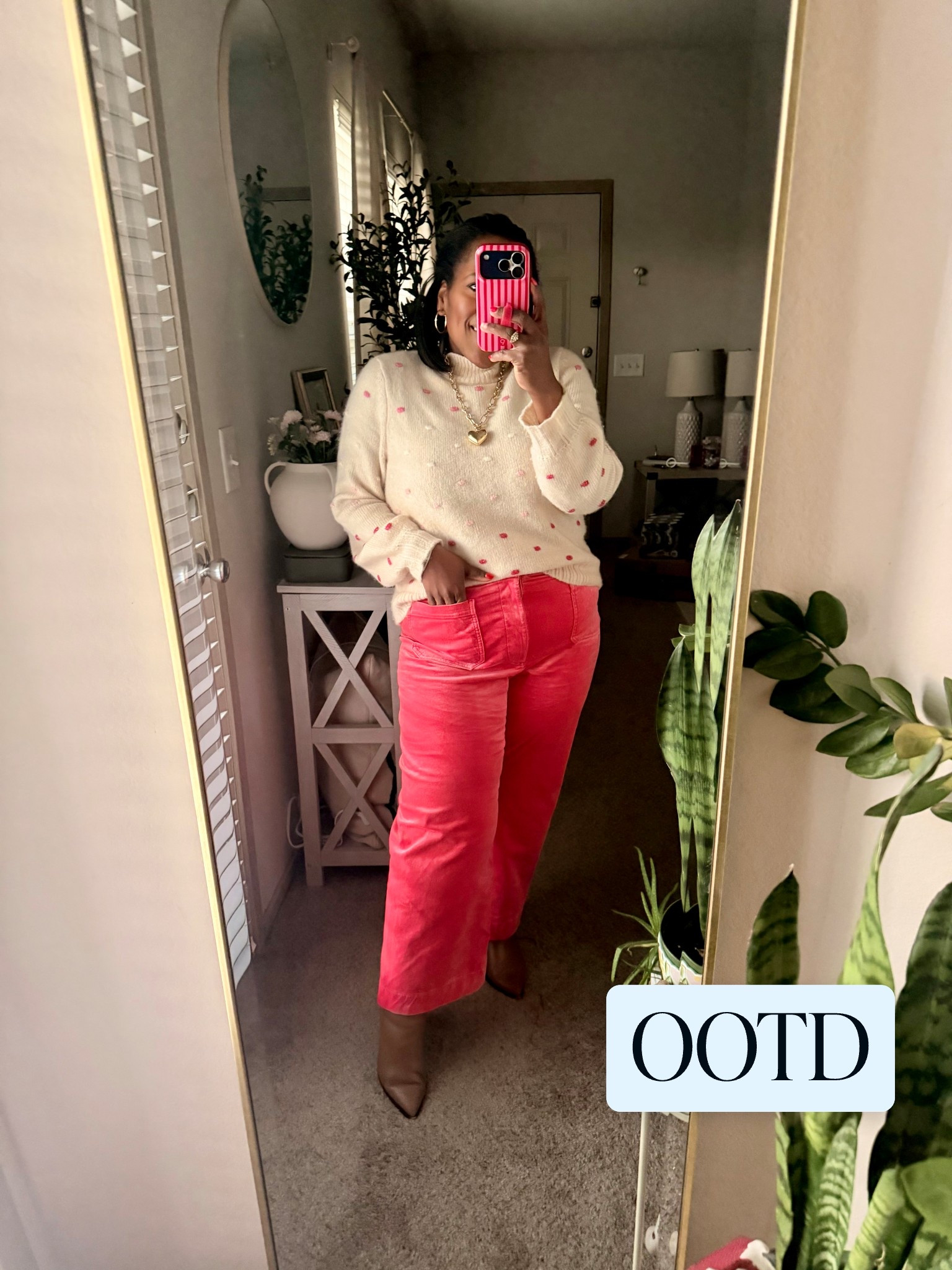 My Thursday OOTD was so fun! Love these velvet @Anthropologie Colette pants paired with this fun polka dot sweater for all the valentines 💌 vibes! ⚡️

#LTKgrwm #LTKValentine #LTKootd