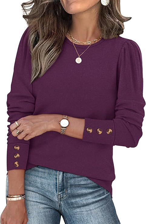 OFEEFAN Long Sleeve Shirts for Women Blouses Dressy Casual Womens Sweaters Puff Sleeve Fashion Cl... | Amazon (US)