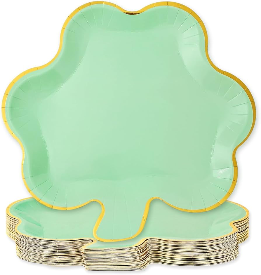 Whaline 40Pcs St. Patrick's Day Paper Plates Mint Green Shamrock Shaped Disposable Plates Gold Fo... | Amazon (US)