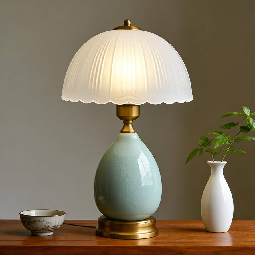 Table Lamps for Bedroom Vintage Golden Table Lamps for Bedroom Ceramic Retro Lamp for Living Room... | Amazon (US)