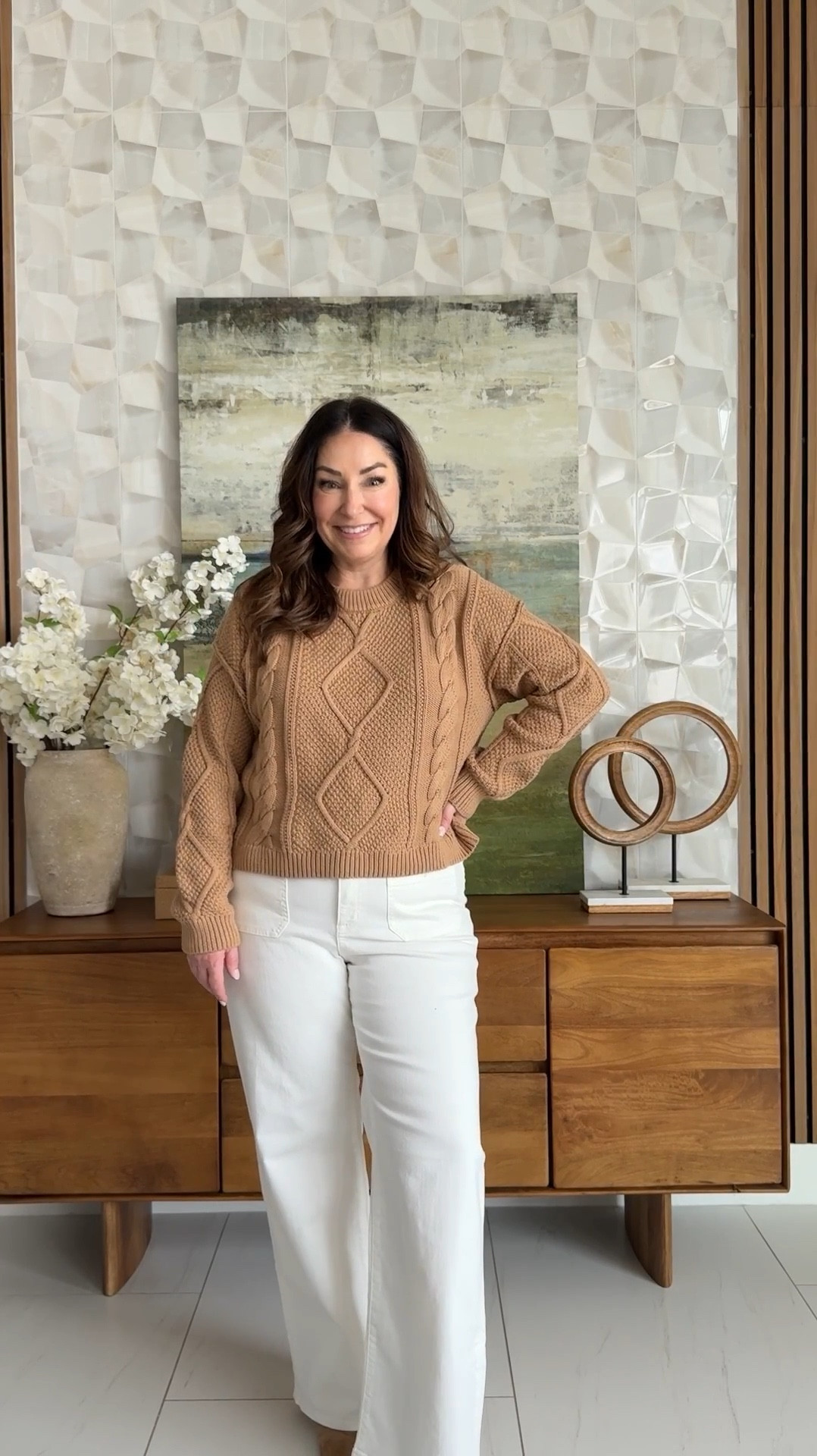 Transitional Spring Outfit White pants and Cable Knit Sweater in Camel Sweater tts, L // pants tts, 31 

 

#LTKSeasonal #LTKOver40 #LTKMidsize