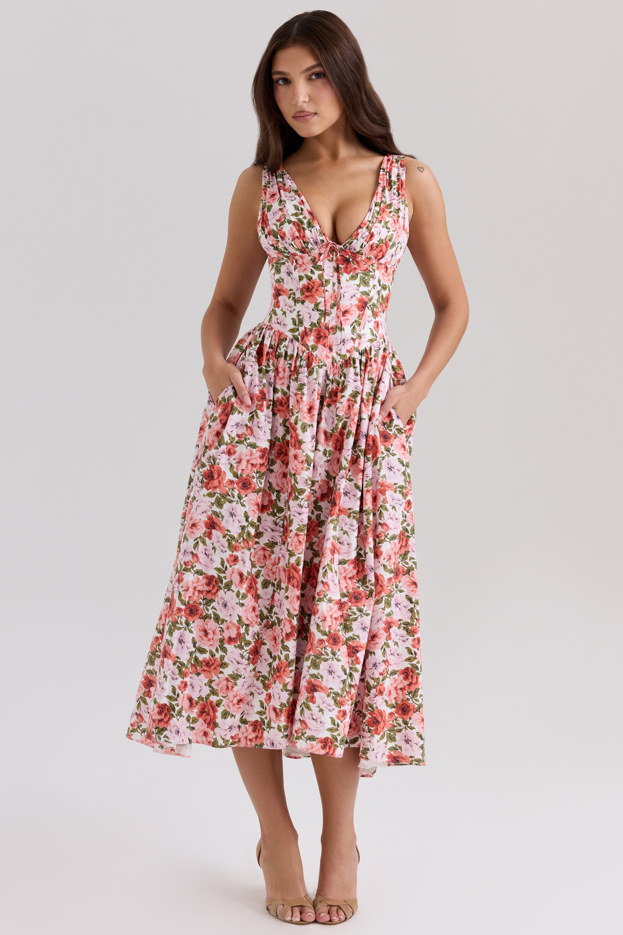 floral rose print stretch cotton corset sundress | House of CB