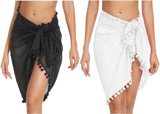 Ekouaer Women Sarong Chiffon Beach Wrap Swimsuit Cover Up Bikini Wrap Skirt Knee Length Solid & P... | Amazon (US)