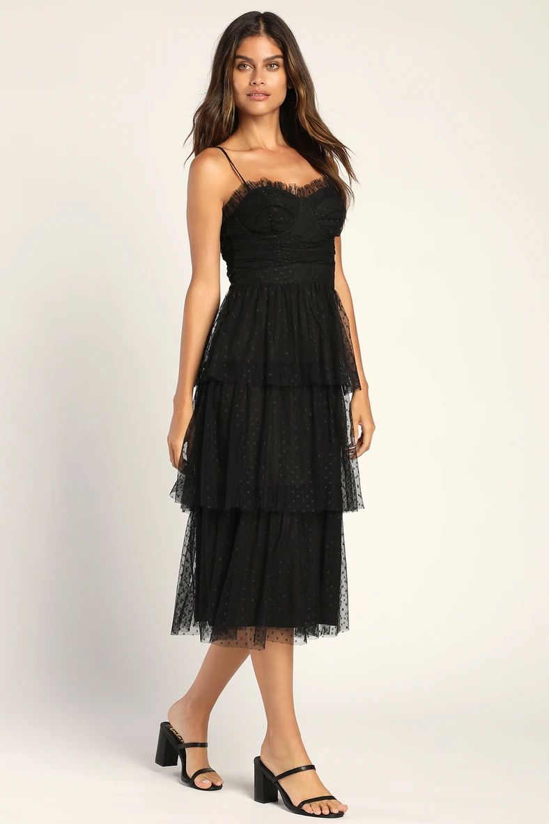 Sweetheart Style Black Polka Dot Bustier Midi Dress | Lulus (US)