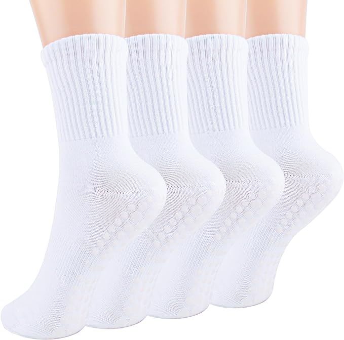 Pilates Yoga Socks with Grips for Women - Crew Length Ballet Barre Socks - Sticky Workout Hospita... | Amazon (US)