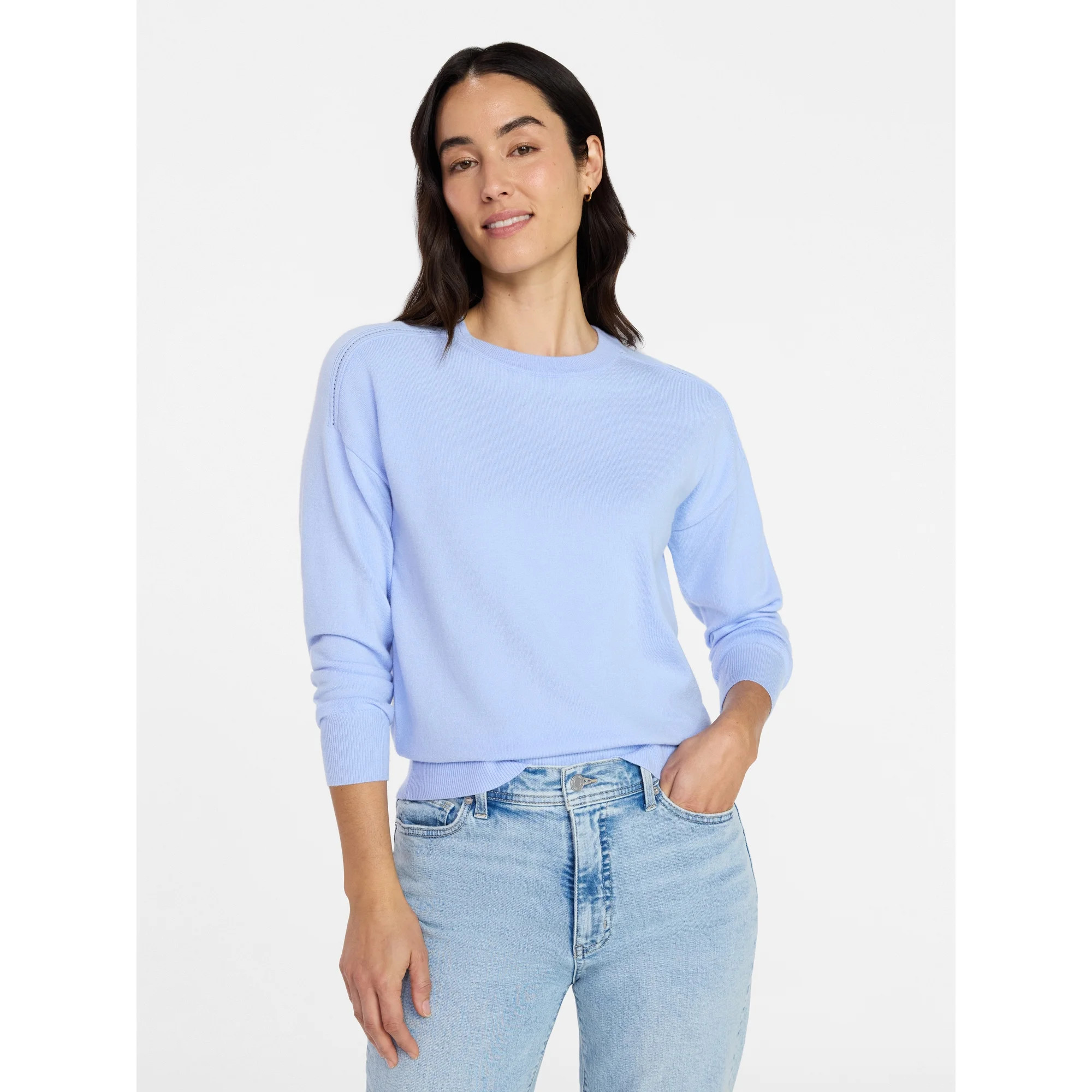 Time and Tru Women's Crewneck Sweater with Long Sleeves, Lightweight, Sizes XS-XXXL | Walmart (US)