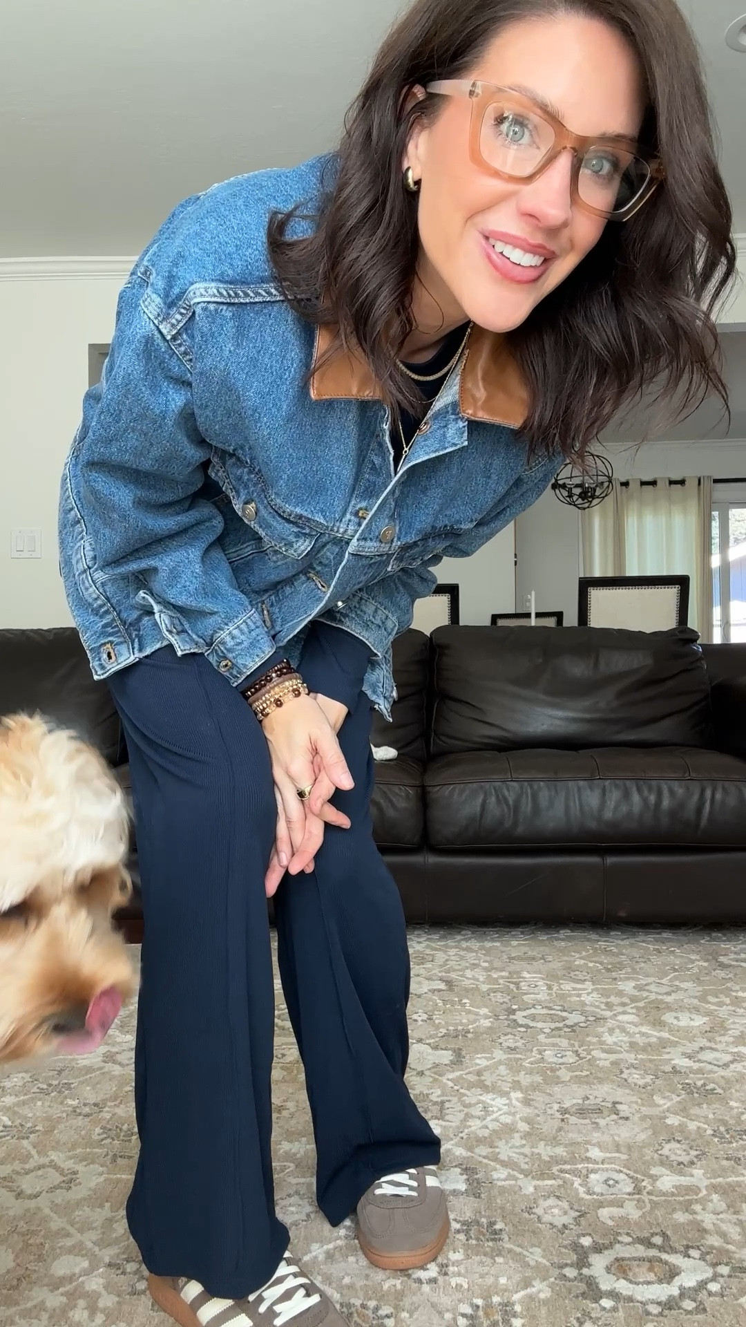 Travel day comfort outfit. I love this set. The ruching on the cropped long sleeve if perfection. It is so stretchy. I am wearing a medium and am 5’9” for reference. The ribbing and pleat down the pants is uber flattering. 

This oversized denim barn jacket stole my heart. I’m in a small. 

I always size down by half in adidas and these brown sneakers are no exception. 

This whole brown bracelet stack is only $12! Other colors also available options available if brown isn’t your thing. 



#LTKFindsUnder50 #LTKTravel #LTKSaleAlert