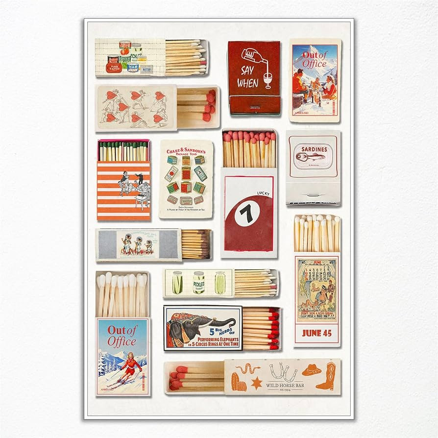perasi Vintage Matchbox Canvas Wall Art, Colorful Retro Matchbook Print, Funky Red Aesthetic Matc... | Amazon (US)