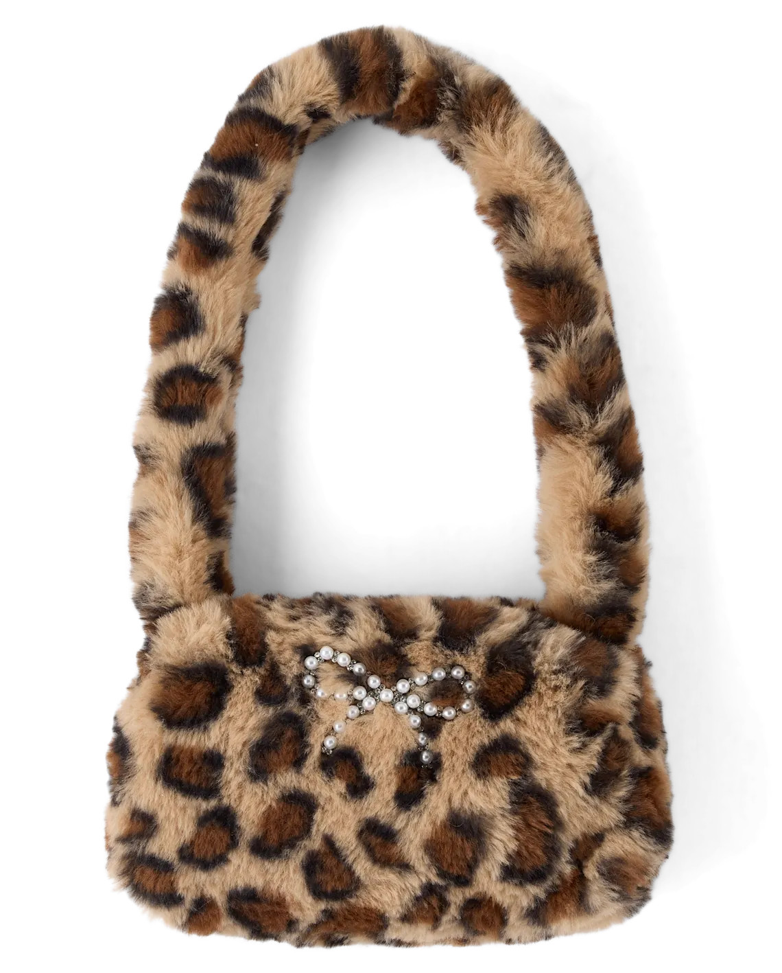 Girls Leopard Rhinestone Bow Shoulder Bag - tan | The Children's Place