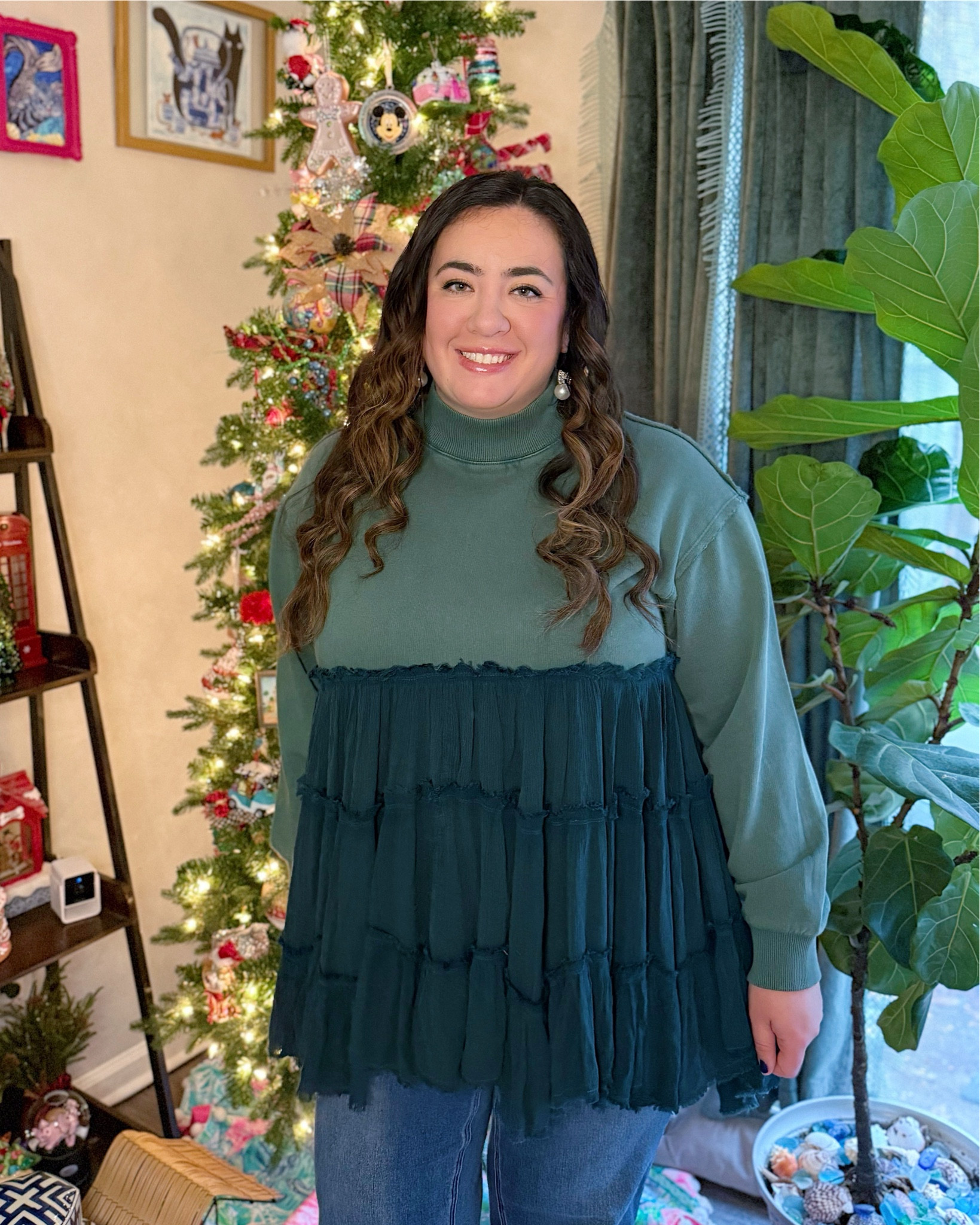 Mixed material mock neck top, boho top, flowy top,embellished hair bow 

#LTKHoliday #LTKSeasonal #LTKMidsize