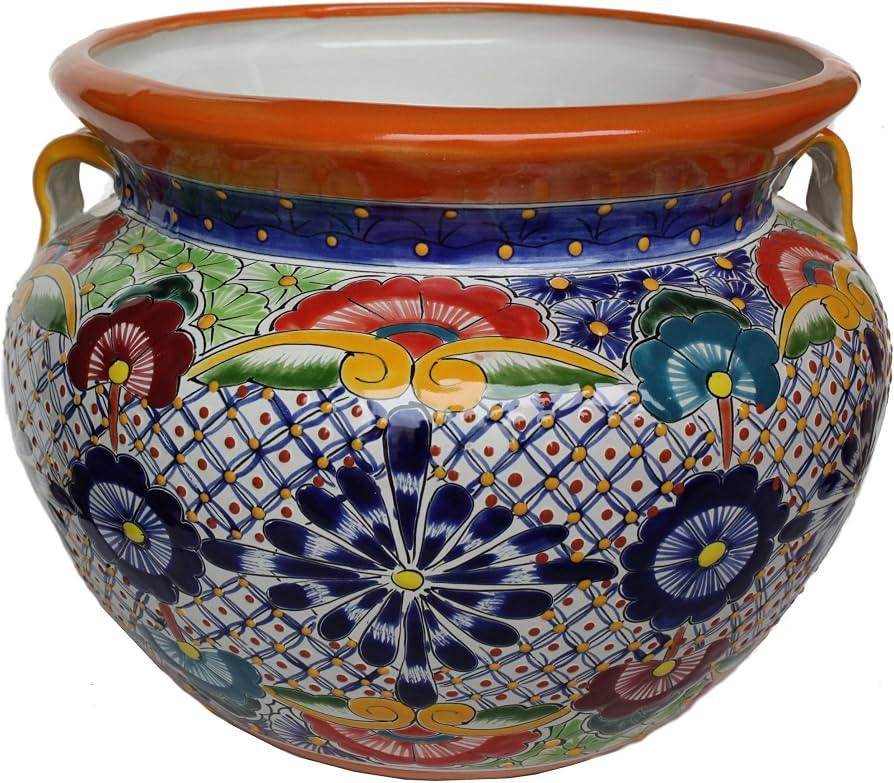 Indoors/Outdoors Large-Sized Cherato Mexican Colors Talavera Ceramic Garden Pot, Multicolor, Size... | Amazon (US)