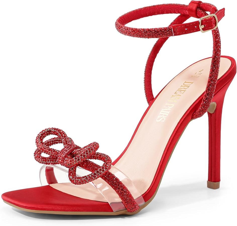 DREAM PAIRS Women's Double Bowknots Crystal Sandals Clear Slingback Heels Square Toe Shoes for Pa... | Amazon (US)