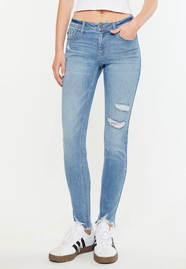 KanCan™ Mid Rise Open Ripped Frayed Hem Skinny Jean | Maurices