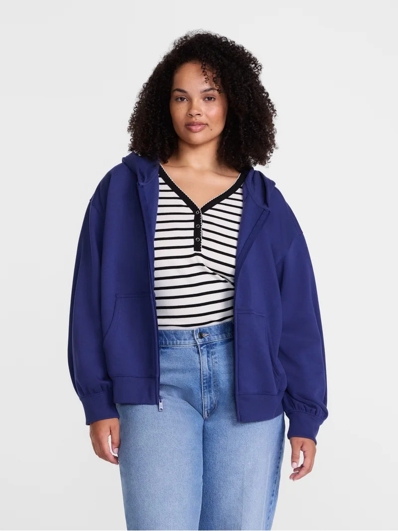 Scenario Women's and Women's Plus Zip Front Fleece Hoodie Jacket, Sizes XS-4X | Walmart (US)