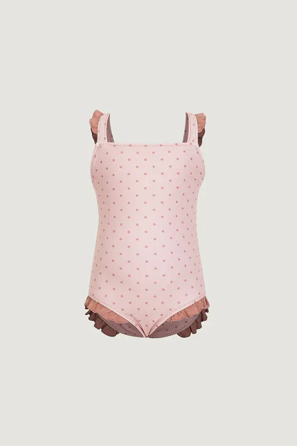 ruffle one piece (blush camel polka dot/camel) | SAME