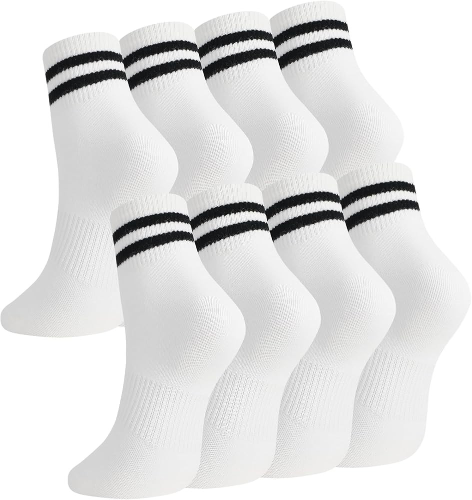 Womens Crew Socks Striped Trim Casual Crew Socks Mid Calf Ankle Sock Vintage Retro Gym Running 6/... | Amazon (US)
