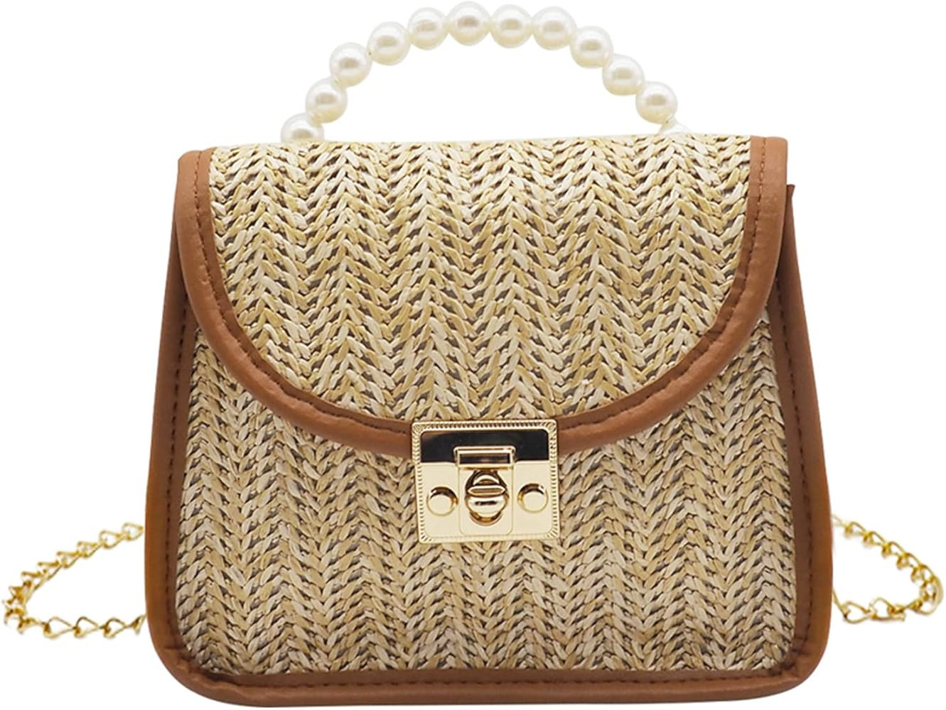 Straw Bag for Women, Summer Woven Crossbody Shoulder Bag Small Pearl Top Handle Handbag Flap Satc... | Amazon (CA)