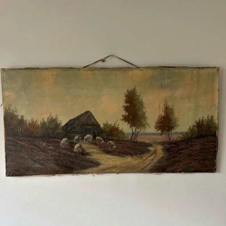 19th Century Antique Farm Oil Painting "thatched Hut" Large Art - Etsy | Etsy (Global)