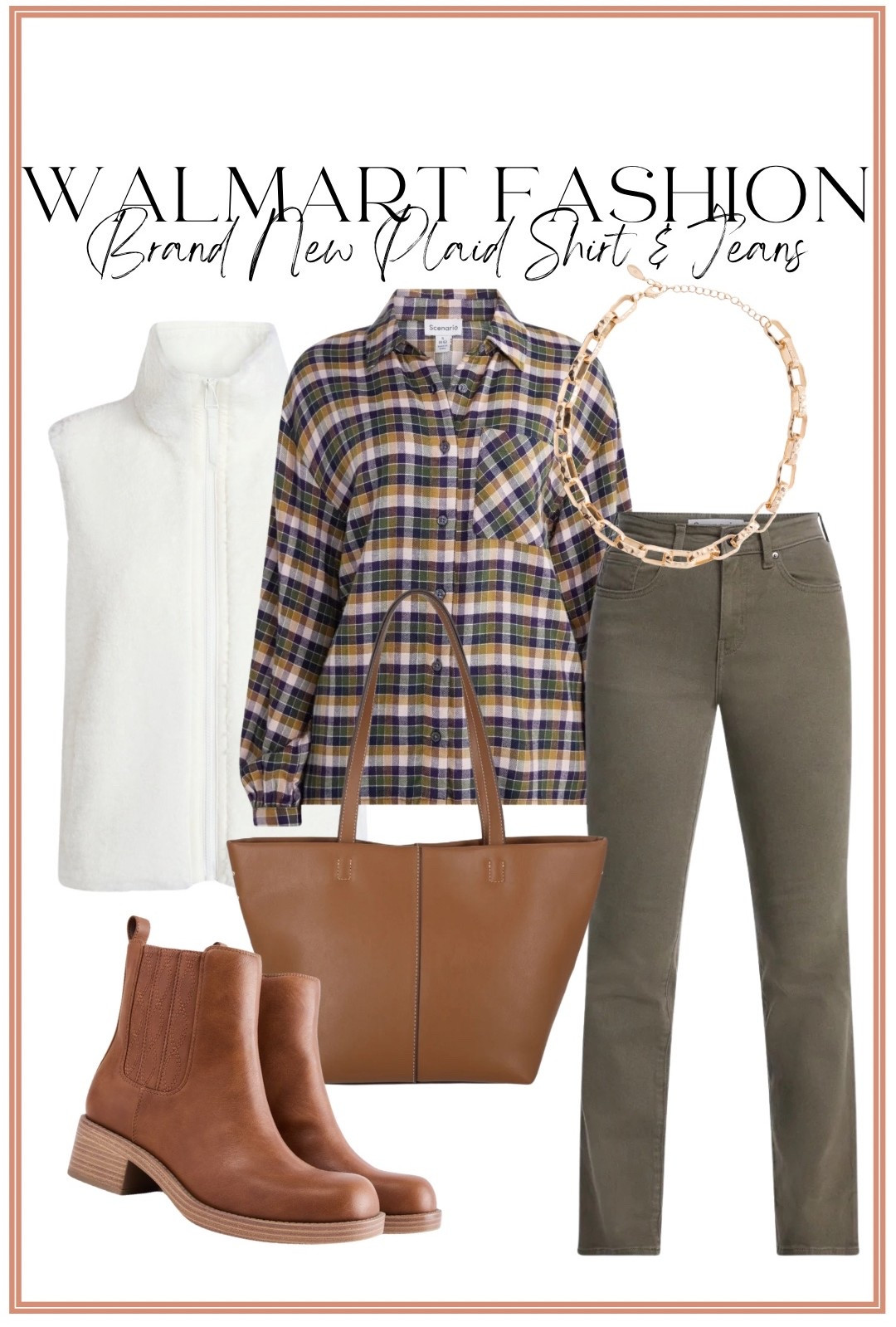 The COLORS in this brand new Walmart plaid shirt! 😍💜🌿 Such a fun twist on a classic fall plaid with the prettiest mix of olive, purple and neutral tones. I paired it with Walmart olive jeans, a cozy ivory zip vest, brown Chelsea boots and a classic tote for an easy casual fall outfit. These are the kind of affordable Walmart fashion finds you can mix and match all season long! 🤎🍂

#walmartfashion #walmartfinds #walmartstyle #walmartnewarrivals #plaidshirt #olivejeans #falloutfit #casualfalloutfit #affordablefashion #fallfashion #womensstyle

#LTKootd #LTKPetite