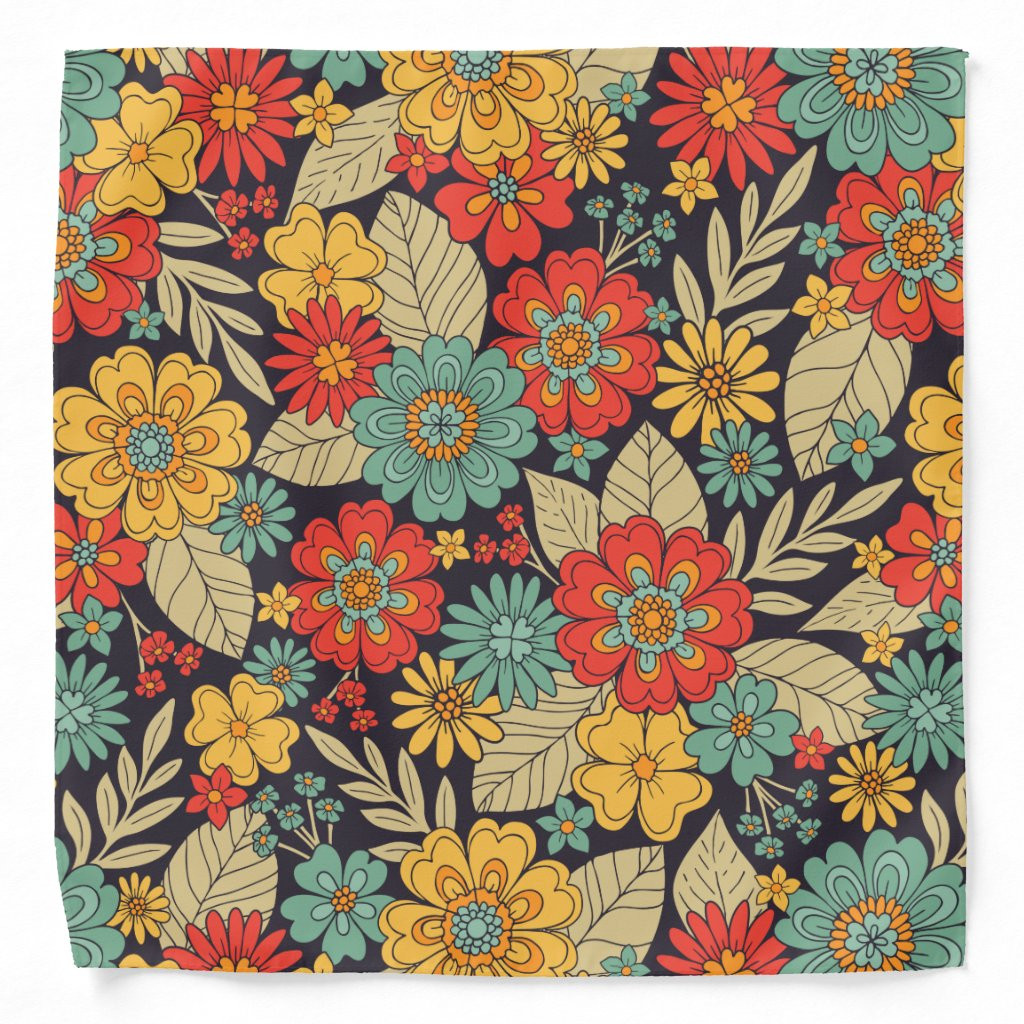 Bright, Colorful Modern Floral Bandana, Adult Unisex, Size: Large, Honey Dew / Burly Wood / Dark Gol | Zazzle