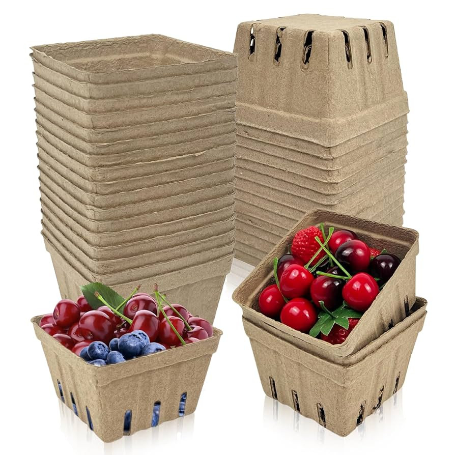 Rainmae 30 Pack Natural Pulp Fiber Berry Basket, Molded Berry Basket Produce Vented Container for... | Amazon (US)